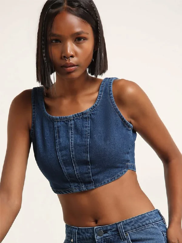 Women's ruffled hem dress pants Cargo women jeans with multiple pockets for added functionality Nuon Dark Blue Cotton Corset Crop Top Women's ruffled hem dress pants Cargo women jeans with multiple pockets for added functionality Nuon Dark Blue Cotton Corset Crop Top