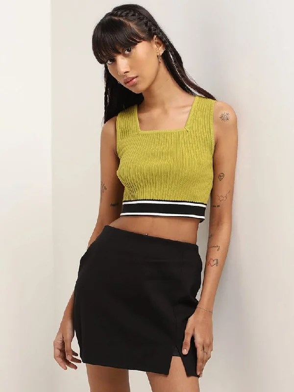 Women's drawstring athletic pants High - rise flare women jeans for a 70s - inspired look Nuon Green Ribbed Cotton Blend Crop Top Women's drawstring athletic pants High - rise flare women jeans for a 70s - inspired look Nuon Green Ribbed Cotton Blend Crop Top