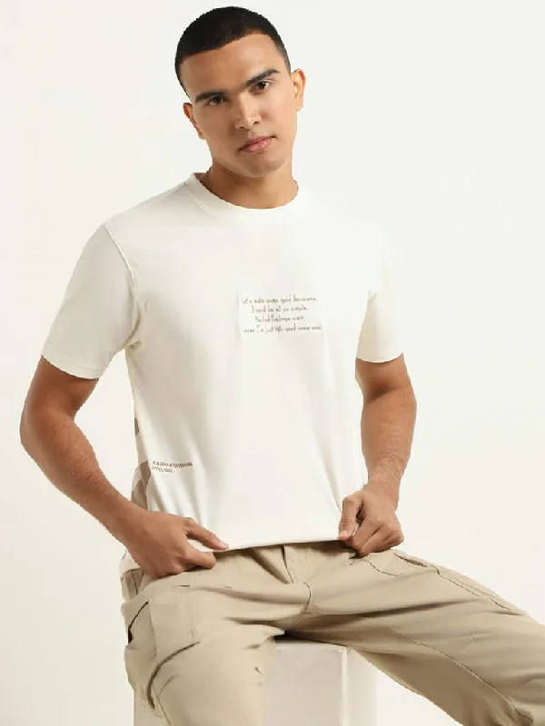 Women's pants for beach parties Straight - leg women jeans with a classic and timeless appeal Nuon Light Beige Embroidered Cotton Slim Fit T-Shirt Women's pants for beach parties Straight - leg women jeans with a classic and timeless appeal Nuon Light Beige Embroidered Cotton Slim Fit T-Shirt
