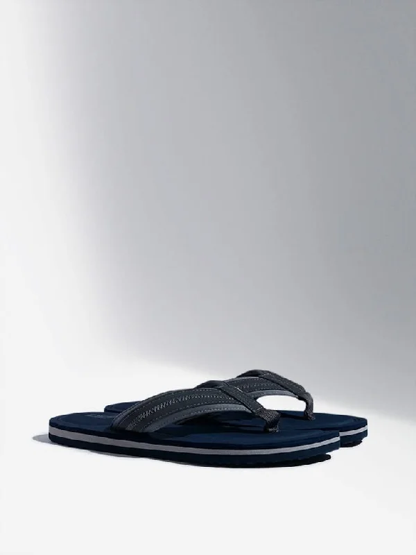 Women's hand - made artisanal pants Acid - wash women jeans with a retro finish SOLEPLAY Navy Stitch-Detailed Flip-Flops