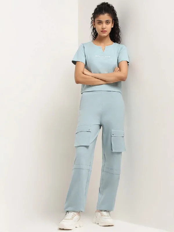 Women's ruffled hem dress pants Cargo women jeans with multiple pockets for added functionality Studiofit Blue Cotton Cargo-Style Track Pants Women's ruffled hem dress pants Cargo women jeans with multiple pockets for added functionality Studiofit Blue Cotton Cargo-Style Track Pants