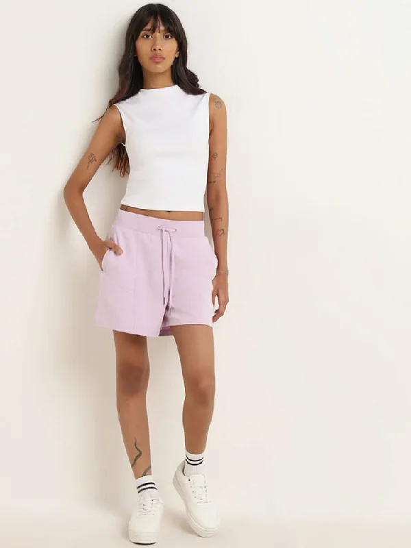 Women's velvet party pants Embellished women jeans with studs or rhinestones for a glamorous touch Studiofit Lilac Cotton Mid-Rise Shorts