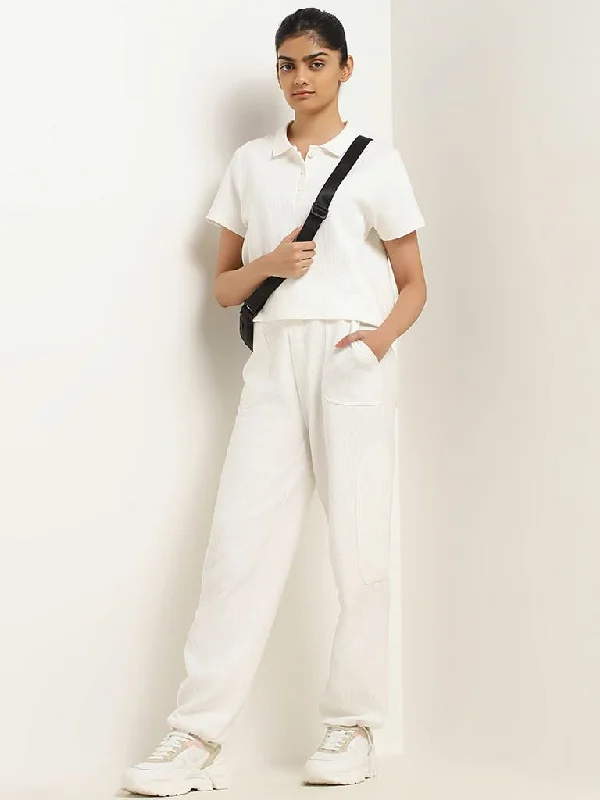 Women's pants for theme park visits Mom jeans for a nostalgic and casual look Studiofit White Cotton Straight-Leg Joggers Women's pants for theme park visits Mom jeans for a nostalgic and casual look Studiofit White Cotton Straight-Leg Joggers