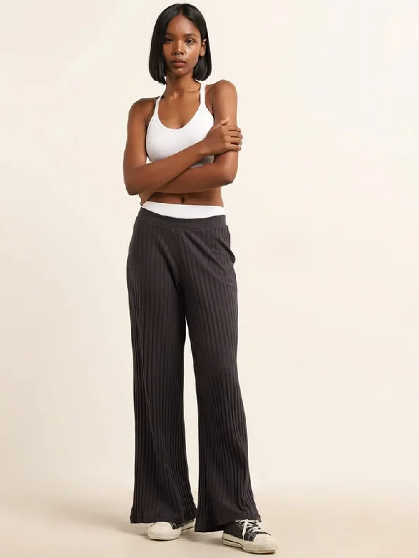 Women's pants with mesh panels Jeggings women jeans combining the comfort of leggings and style of jeans Superstar Dark Grey Cotton Blend Ribbed High-Rise Pants