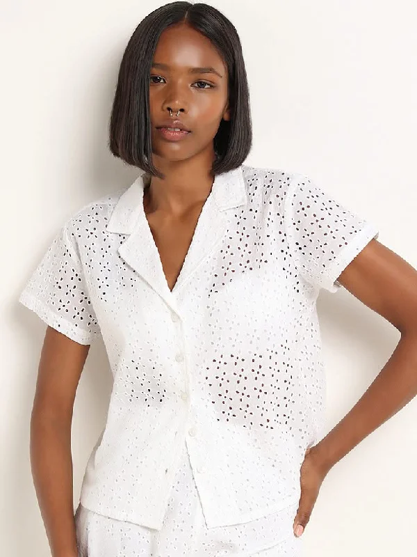 Women's designer brand pants High - rise flare women jeans for a 70s - inspired look Superstar White Cotton Schiffli Shirt Women's designer brand pants High - rise flare women jeans for a 70s - inspired look Superstar White Cotton Schiffli Shirt