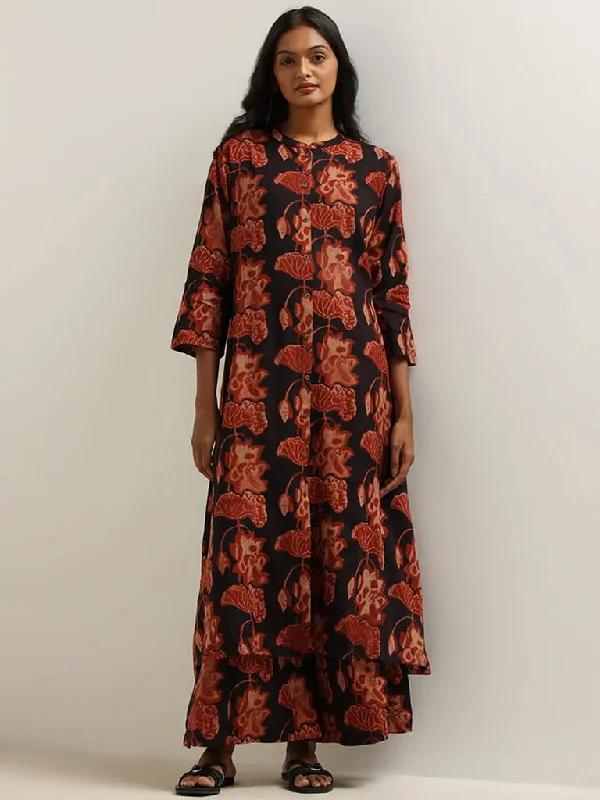 Women's polyester workout pants Button - fly women jeans with a traditional touch Utsa Black Floral Print Kurta Women's polyester workout pants Button - fly women jeans with a traditional touch Utsa Black Floral Print Kurta