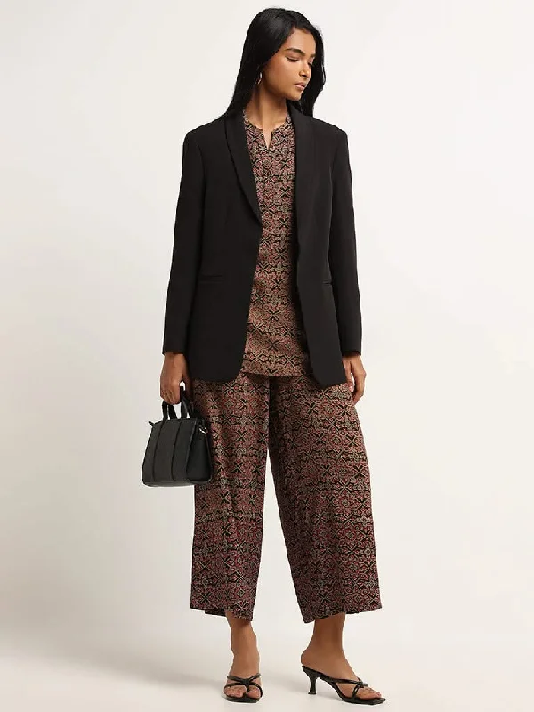 Women's polka - dot dressy pants Distressed women jeans for a trendy and edgy look Utsa Black Straight Fit Printed Kurti