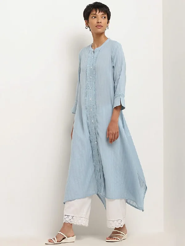 Women's pocket - equipped casual pants Button - fly women jeans with a traditional touch Utsa Blue Embroidered Cotton Kurta Women's pocket - equipped casual pants Button - fly women jeans with a traditional touch Utsa Blue Embroidered Cotton Kurta
