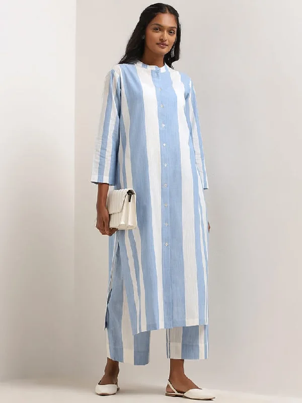Women's hand - made artisanal pants Acid - wash women jeans with a retro finish Utsa Blue Striped Cotton Buttoned Down Kurta Women's hand - made artisanal pants Acid - wash women jeans with a retro finish Utsa Blue Striped Cotton Buttoned Down Kurta