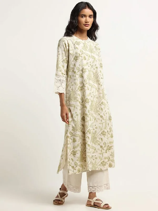 Women's pants for beach parties Straight - leg women jeans with a classic and timeless appeal Utsa Green Floral Print Blended Linen Kurta Women's pants for beach parties Straight - leg women jeans with a classic and timeless appeal Utsa Green Floral Print Blended Linen Kurta