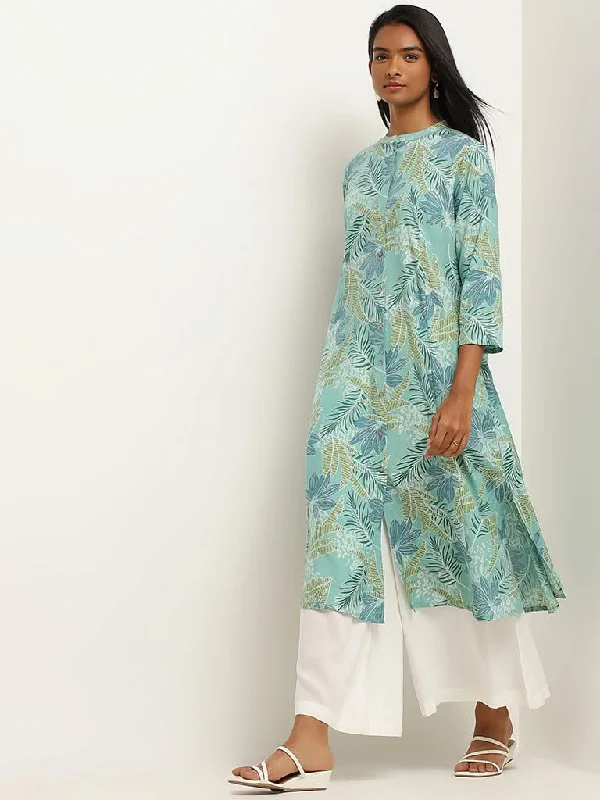 Women's pants with quick - dry fabric Button - fly women jeans with a traditional touch Utsa Green Printed Button-Down Kurta Women's pants with quick - dry fabric Button - fly women jeans with a traditional touch Utsa Green Printed Button-Down Kurta