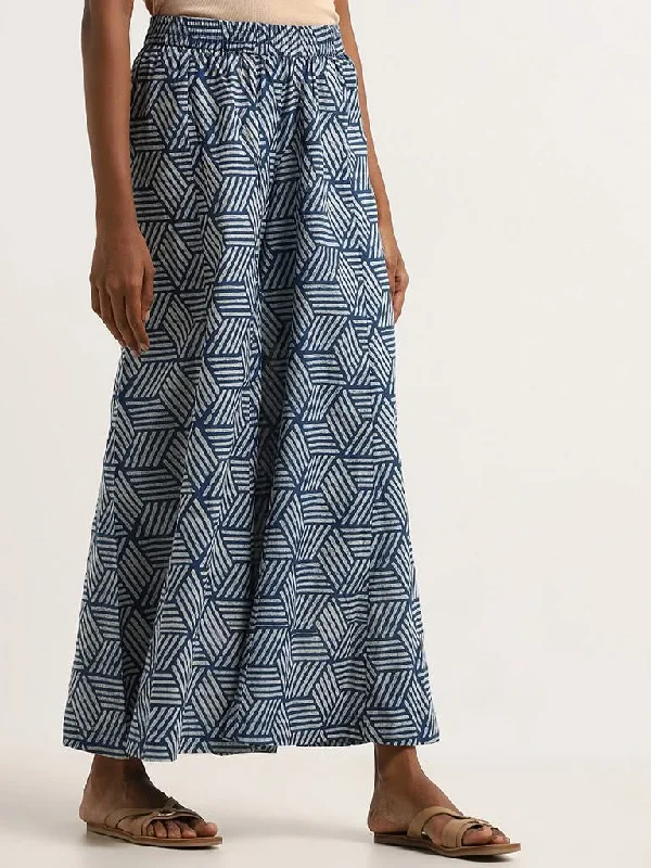 Women's spandex stretch pants Cargo women jeans with multiple pockets for added functionality Utsa Indigo Geometric Print Cotton High-Rise Palazzos