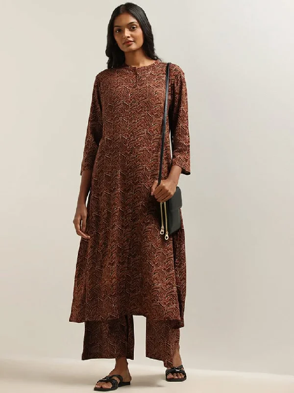 Women's long - length casual pants Straight - leg women jeans with a classic and timeless appeal Utsa Maroon Printed Kurta Women's long - length casual pants Straight - leg women jeans with a classic and timeless appeal Utsa Maroon Printed Kurta