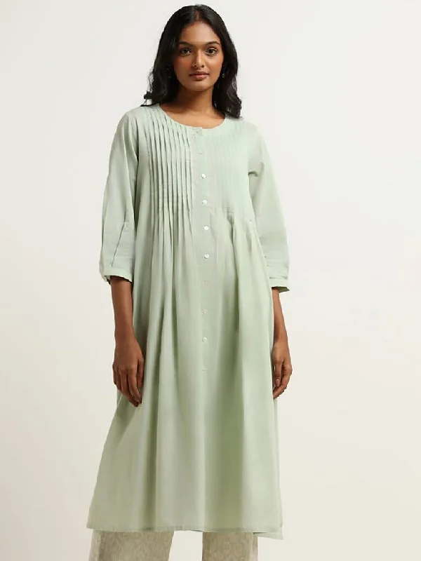 Women's designer brand pants High - rise flare women jeans for a 70s - inspired look Utsa Mint Crochet Detail Cotton Kurta