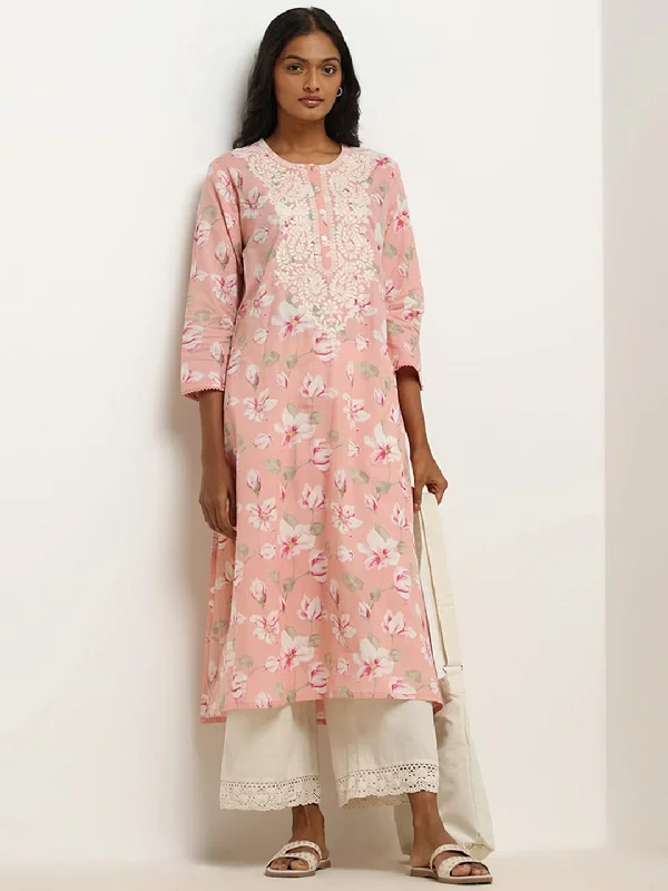 Women's pocket - equipped casual pants Button - fly women jeans with a traditional touch Utsa Pink Floral Embroidered Cotton Kurta Women's pocket - equipped casual pants Button - fly women jeans with a traditional touch Utsa Pink Floral Embroidered Cotton Kurta