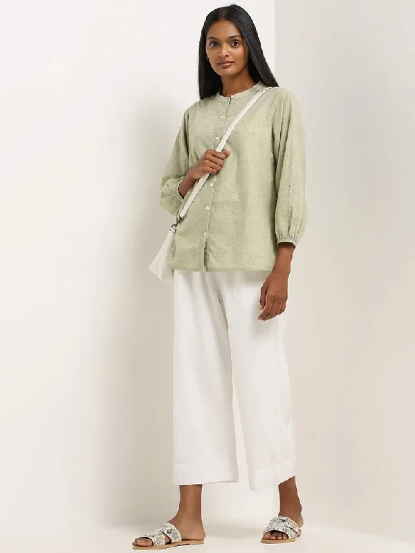 Women's pocket - equipped casual pants Button - fly women jeans with a traditional touch Utsa Sage Schiffli Design Cotton Straight Tunic Women's pocket - equipped casual pants Button - fly women jeans with a traditional touch Utsa Sage Schiffli Design Cotton Straight Tunic