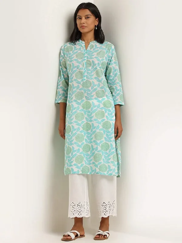 Women's flared office pants Ripped women jeans for a rebellious and fashion - forward style Utsa Turquoise Floral Printed Cotton Straight Kurta Women's flared office pants Ripped women jeans for a rebellious and fashion - forward style Utsa Turquoise Floral Printed Cotton Straight Kurta