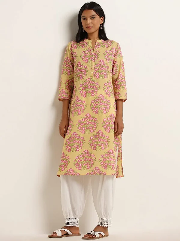 Women's unisex - style casual pants Ripped women jeans for a rebellious and fashion - forward style Utsa Yellow Floral Printed Cotton Straight Kurta Women's unisex - style casual pants Ripped women jeans for a rebellious and fashion - forward style Utsa Yellow Floral Printed Cotton Straight Kurta