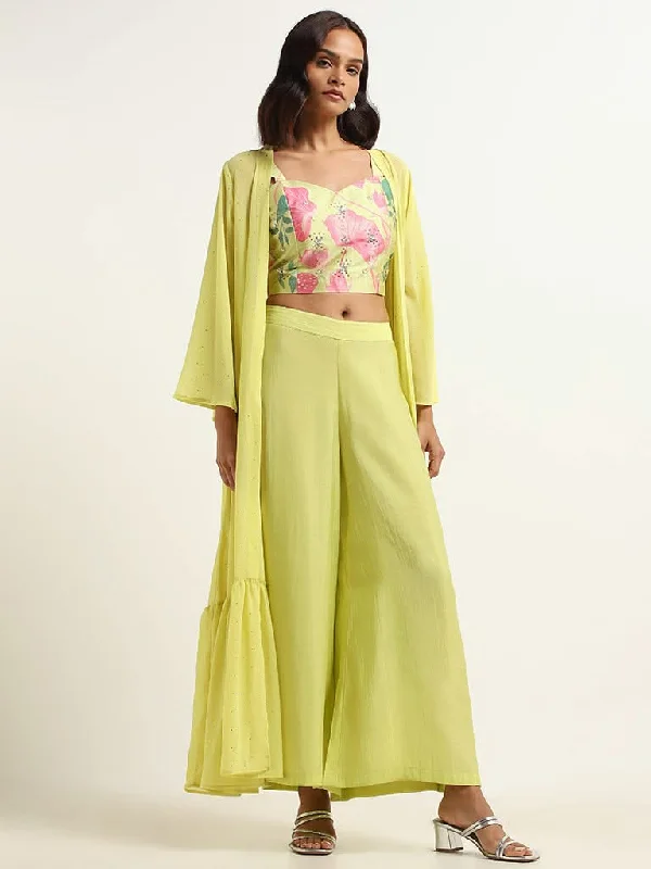 Women's spring - fresh floral pants Skinny women jeans with a form - fitting design Vark Green Floral Top, Palazzos & Jacket Set Women's spring - fresh floral pants Skinny women jeans with a form - fitting design Vark Green Floral Top, Palazzos & Jacket Set