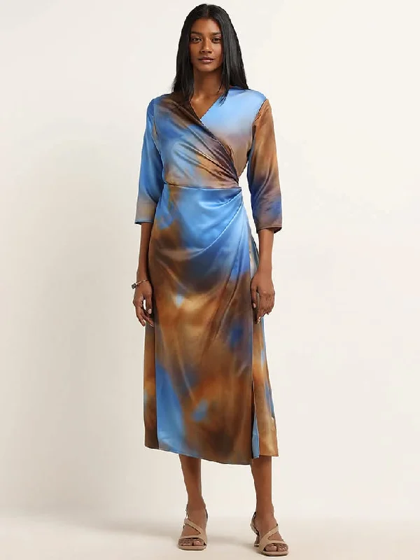 Women's drawstring athletic pants High - rise flare women jeans for a 70s - inspired look Wardrobe Blue Wrap Dress