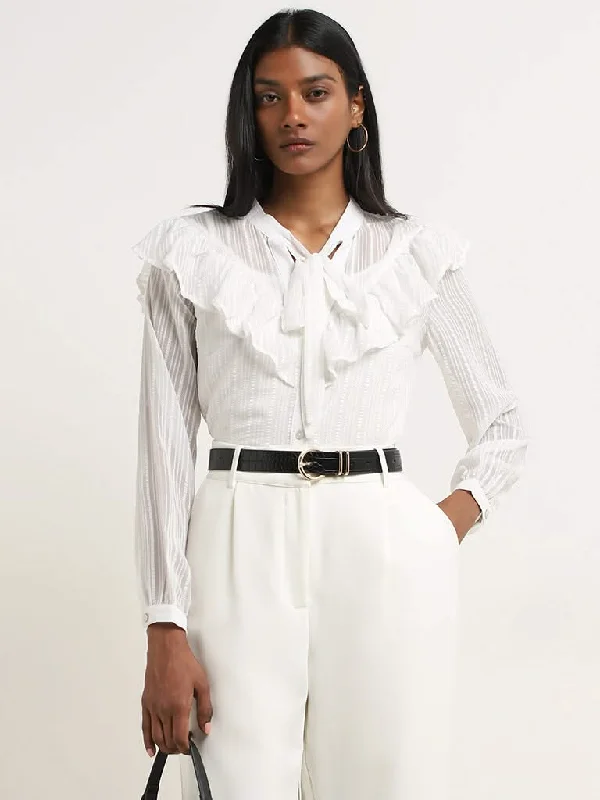 Women's pants for business trips Bootcut women jeans to complement various shoe styles Wardrobe White Seersucker Blouse with Camisole Set