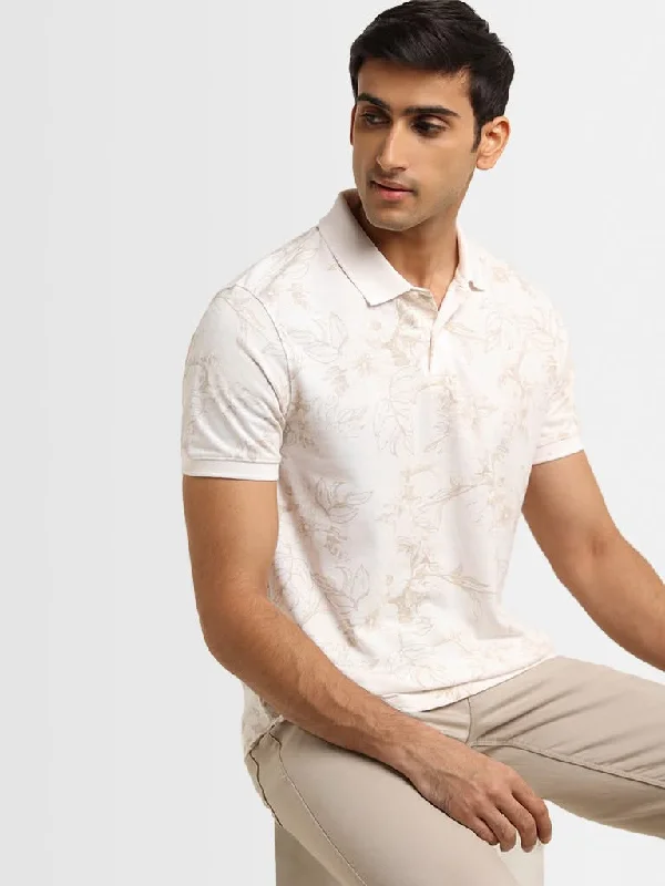 Women's pants for theme park visits Mom jeans for a nostalgic and casual look WES Casuals Light Beige Floral Printed Polo Cotton Blend Slim Fit T-Shirt Women's pants for theme park visits Mom jeans for a nostalgic and casual look WES Casuals Light Beige Floral Printed Polo Cotton Blend Slim Fit T-Shirt
