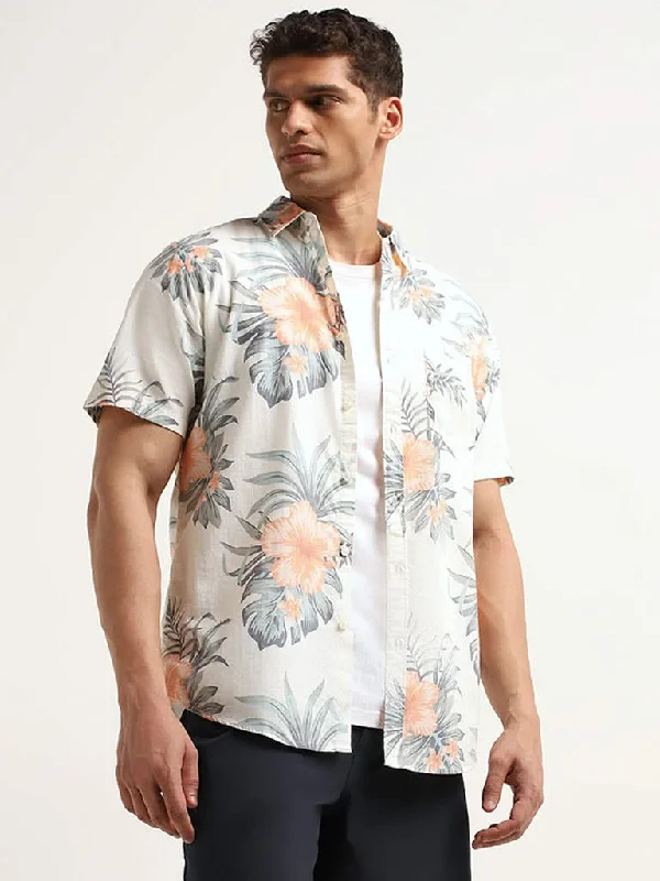 Women's designer brand pants High - rise flare women jeans for a 70s - inspired look WES Casuals Off-White Floral Print Cotton Slim Fit Shirt Women's designer brand pants High - rise flare women jeans for a 70s - inspired look WES Casuals Off-White Floral Print Cotton Slim Fit Shirt