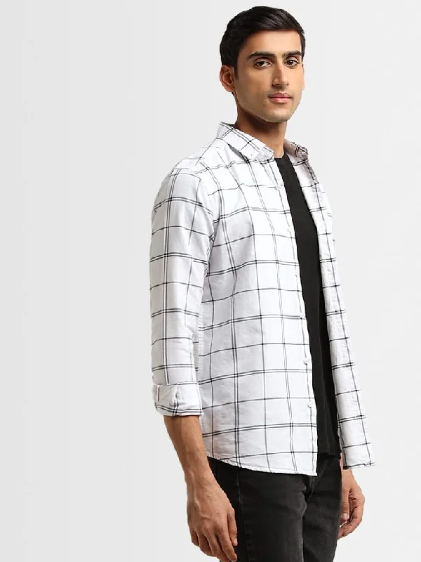 Women's summer - weight linen pants High - waisted women jeans for a flattering silhouette WES Casuals White Checkered Print Cotton Slim Fit Shirt Women's summer - weight linen pants High - waisted women jeans for a flattering silhouette WES Casuals White Checkered Print Cotton Slim Fit Shirt
