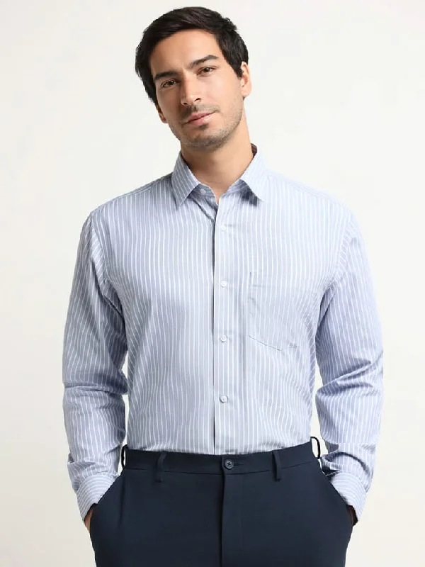 Women's pants for office meetings High - waisted women jeans for a flattering silhouette WES Formals Blue Striped Relaxed Fit Shirt Women's pants for office meetings High - waisted women jeans for a flattering silhouette WES Formals Blue Striped Relaxed Fit Shirt