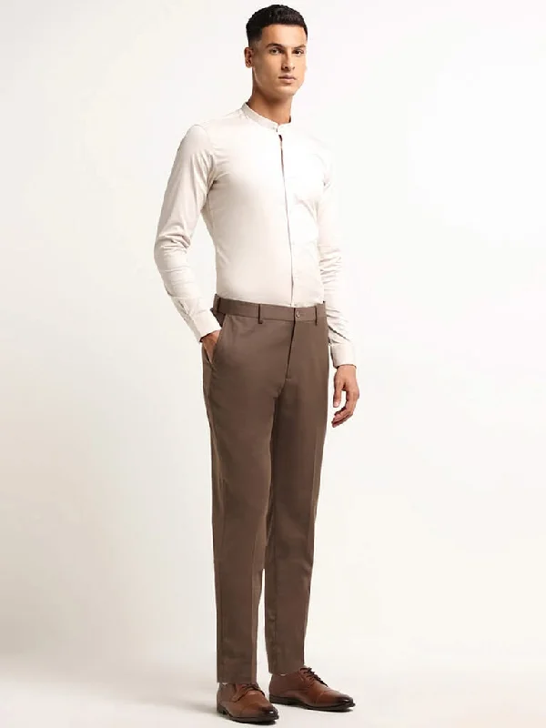 Women's printed floral pants High - waisted women jeans for a flattering silhouette WES Formals Dark Brown Mid Rise Slim Fit Trousers Women's printed floral pants High - waisted women jeans for a flattering silhouette WES Formals Dark Brown Mid Rise Slim Fit Trousers