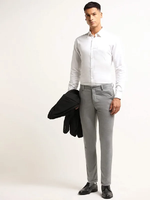 Women's two - piece pant set Ripped women jeans for a rebellious and fashion - forward style WES Formals Grey Mid Rise Carrot Fit Striped Trousers Women's two - piece pant set Ripped women jeans for a rebellious and fashion - forward style WES Formals Grey Mid Rise Carrot Fit Striped Trousers