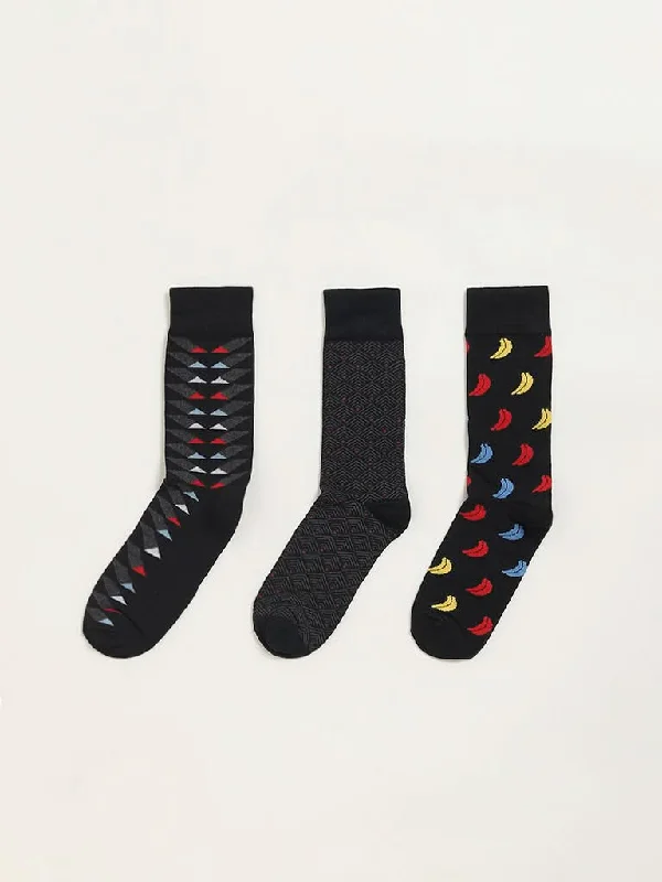 Women's long - length casual pants Straight - leg women jeans with a classic and timeless appeal WES Lounge Black Printed Cotton Blend Full Length Socks - Pack of 3 Women's long - length casual pants Straight - leg women jeans with a classic and timeless appeal WES Lounge Black Printed Cotton Blend Full Length Socks - Pack of 3