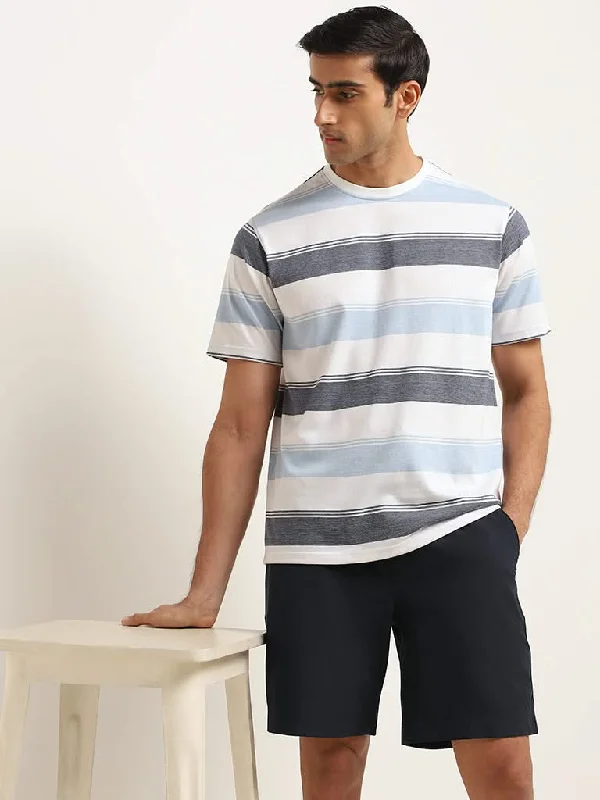 Women's striped business pants Bootcut women jeans to complement various shoe styles WES Lounge Blue Cotton Blend Relaxed Fit T-Shirt Women's striped business pants Bootcut women jeans to complement various shoe styles WES Lounge Blue Cotton Blend Relaxed Fit T-Shirt