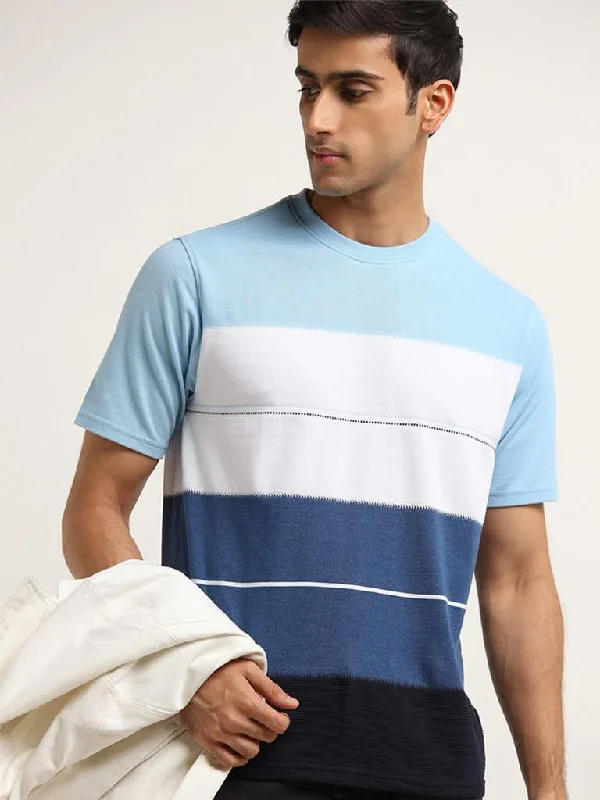 Women's pants with stretch panels Light - wash women jeans for a fresh and summery appearance WES Lounge Blue Striped Cotton Blend Relaxed Fit T-Shirt Women's pants with stretch panels Light - wash women jeans for a fresh and summery appearance WES Lounge Blue Striped Cotton Blend Relaxed Fit T-Shirt