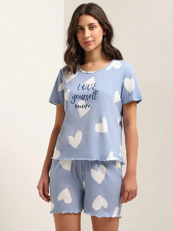Women's one - piece jumpsuit pants Embroidered women jeans with intricate patterns Wunderlove Blue Printed Shorts Set In A Bag Women's one - piece jumpsuit pants Embroidered women jeans with intricate patterns Wunderlove Blue Printed Shorts Set In A Bag