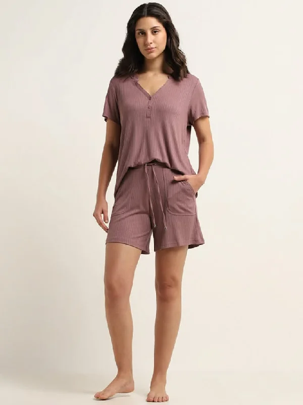 Women's wide - leg dress pants Bootcut women jeans to complement various shoe styles Wunderlove Dark Mauve Ribbed Mid Rise Shorts