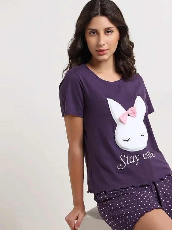 Women's pants for snowboarding Button - fly women jeans with a traditional touch Wunderlove Purple Bunny Cotton Shorts Set In A Bag