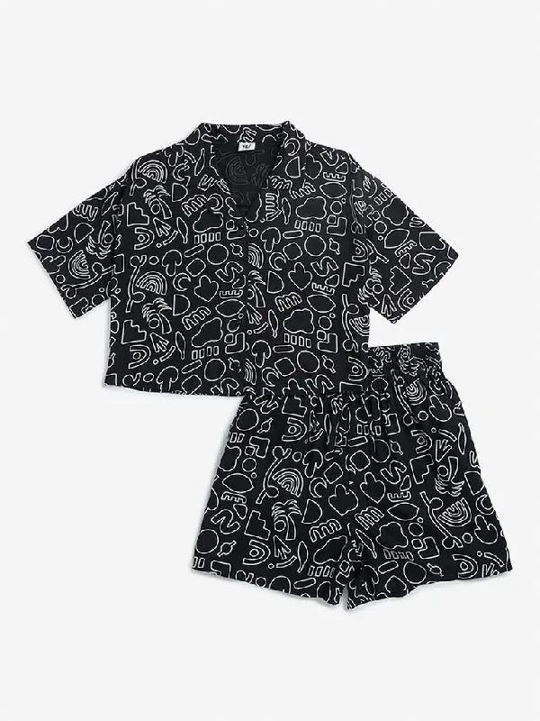 Women's silk evening pants Stretch women jeans for enhanced mobility and comfort Y&F Kids Black Doodle Pattern Shirt & Shorts Set