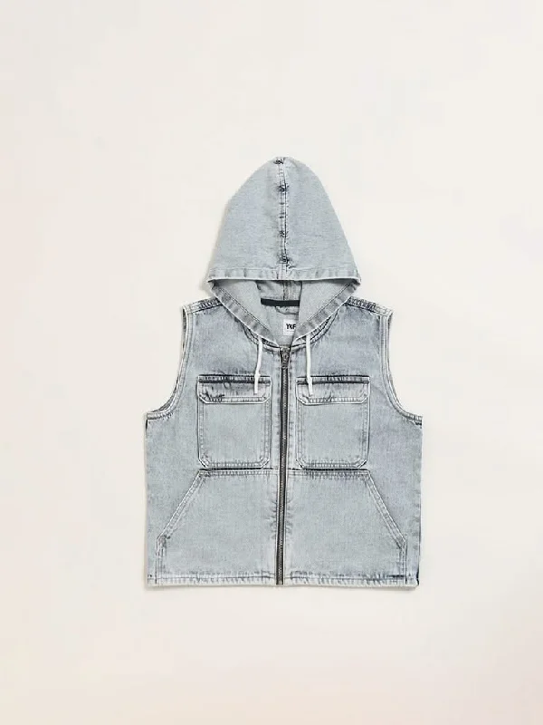 Women's high - waisted yoga pants Skinny women jeans with a form - fitting design Y&F Kids Blue Denim Hooded Jacket