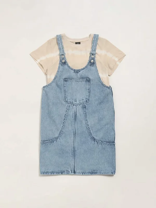 Women's embroidered ethnic pants Ripped women jeans for a rebellious and fashion - forward style Y&F Kids Denim Blue Straight Pinafore Dress with T-Shirt