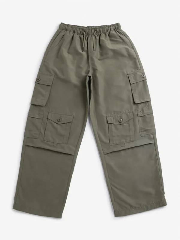 Women's cotton jogger pants Acid - wash women jeans with a retro finish Y&F Kids Olive Cargo-Style Mid-Rise Pants