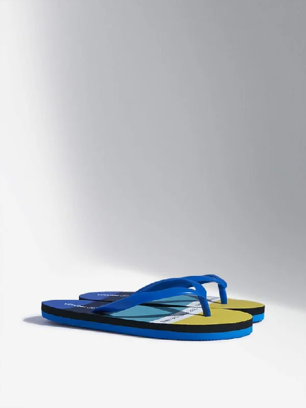 Women's senior - friendly lounge pants Embroidered women jeans with intricate patterns Yellow Blue Colour-Blocked Flip-Flops