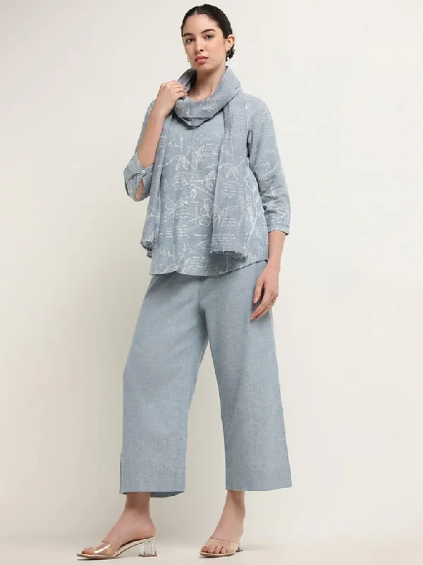 Women's two - piece pant set Ripped women jeans for a rebellious and fashion - forward style Zuba Blue Contrast Printed Cotton Blend Stole Women's two - piece pant set Ripped women jeans for a rebellious and fashion - forward style Zuba Blue Contrast Printed Cotton Blend Stole