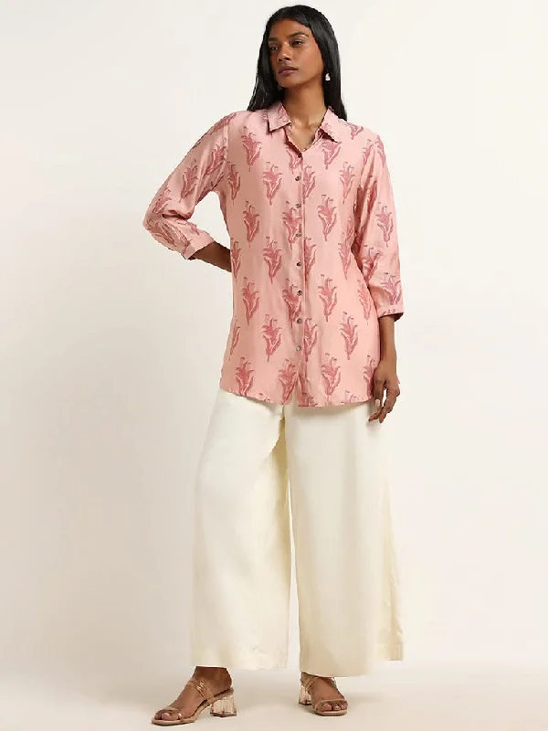 Women's spring - fresh floral pants Skinny women jeans with a form - fitting design Zuba Dusty Pink Floral Printed Straight Tunic