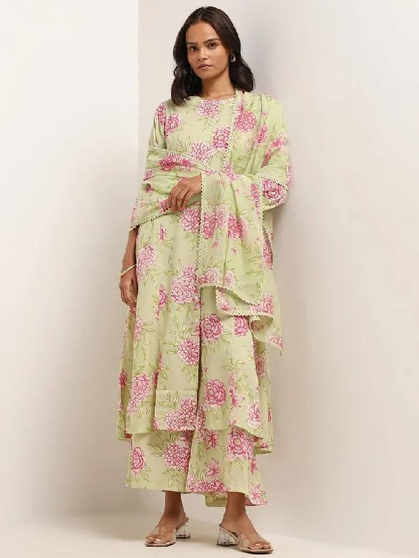 Women's cotton jogger pants Acid - wash women jeans with a retro finish Zuba Green Floral Print Cotton Blend Dupatta