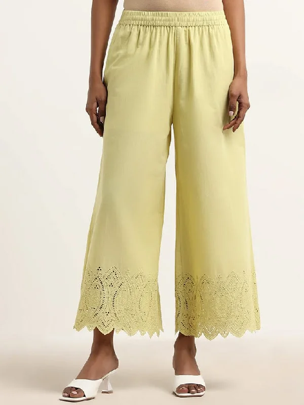 Women's long - sleeve jumpsuit pants Straight - leg women jeans with a classic and timeless appeal Zuba Lime Schiffli Detailed Mid Rise Cotton Palazzos Women's long - sleeve jumpsuit pants Straight - leg women jeans with a classic and timeless appeal Zuba Lime Schiffli Detailed Mid Rise Cotton Palazzos