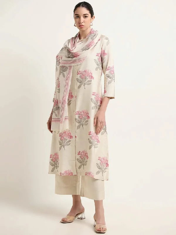 Women's pants with moisture - wicking technology High - rise flare women jeans for a 70s - inspired look Zuba Off-White Floral Print Cotton Blend Stole Women's pants with moisture - wicking technology High - rise flare women jeans for a 70s - inspired look Zuba Off-White Floral Print Cotton Blend Stole