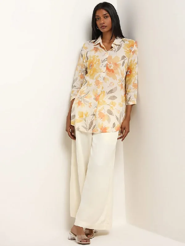 Women's sequined party pants Mom jeans for a nostalgic and casual look Zuba Yellow Floral Printed Straight Tunic Women's sequined party pants Mom jeans for a nostalgic and casual look Zuba Yellow Floral Printed Straight Tunic