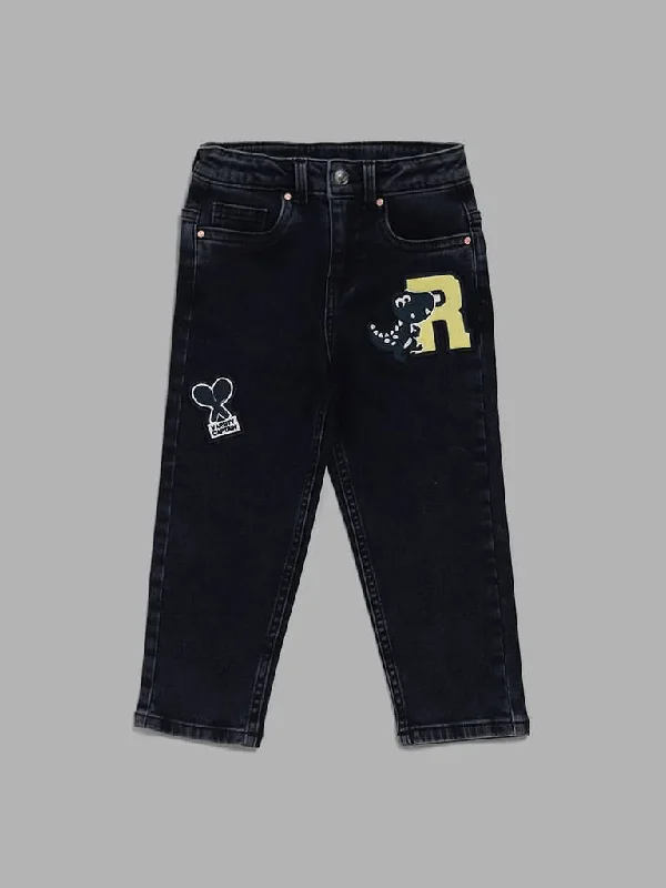 Women's luxury leather pants Stretch women jeans for enhanced mobility and comfort HOP Kids Black Dino Printed Slim - Fit Mid- Rise Jeans