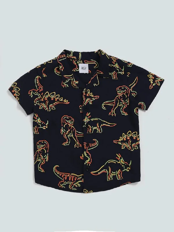 Women's one - piece jumpsuit pants Embroidered women jeans with intricate patterns HOP Kids Dark Navy Dino Printed Shirt